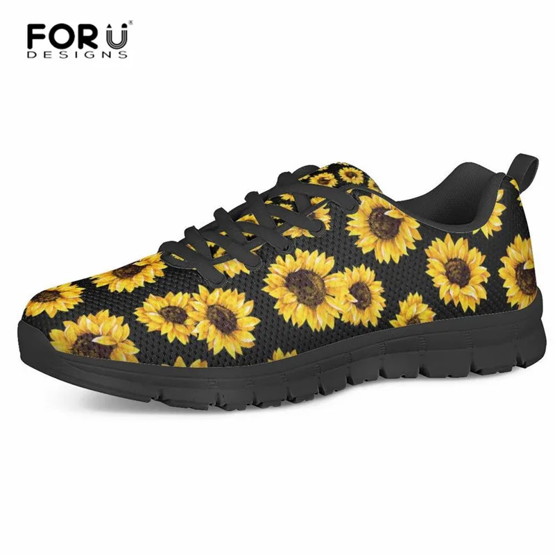 FORUDESIGNS/женские легкие кроссовки на плоской подошве с принтом подсолнуха; Повседневная Удобная дышащая обувь для девочек; весенняя обувь на шнуровке - Цвет: L5268BAQ-1