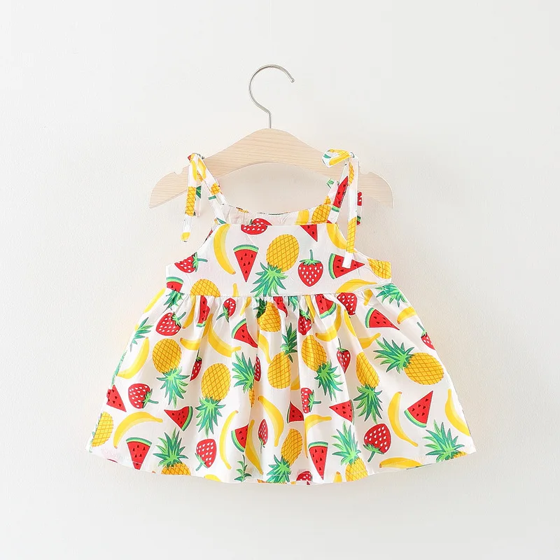 Праздничное платье для малышей новое летнее с круглым вырезом и принтом фруктов
