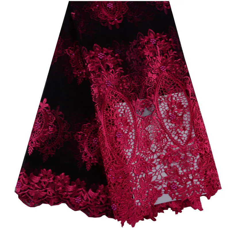 

Latest Fashion African Laces Fabrics Embroidered African Tulle French Lace Fabric With Pearls 2018 African French Net Lace 1010