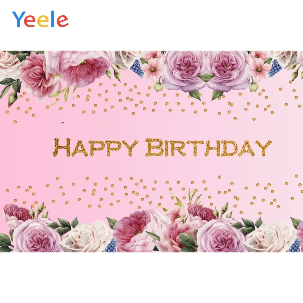 

Yeele Pink Gold Point Flower Gradient Baby Birthday Photography Backgrounds Customized Photographic Backdrops for Photo Studio