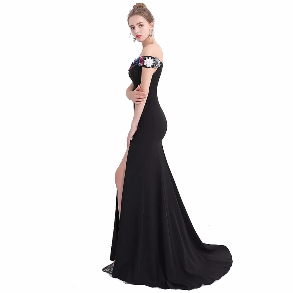 Женское вечернее платье с вырезом лодочкой и аппликацией русалка длинное для