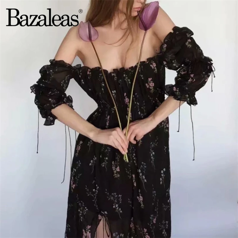 Женское шифоновое платье-миди Bazaleas черное повседневное праздничное платье с