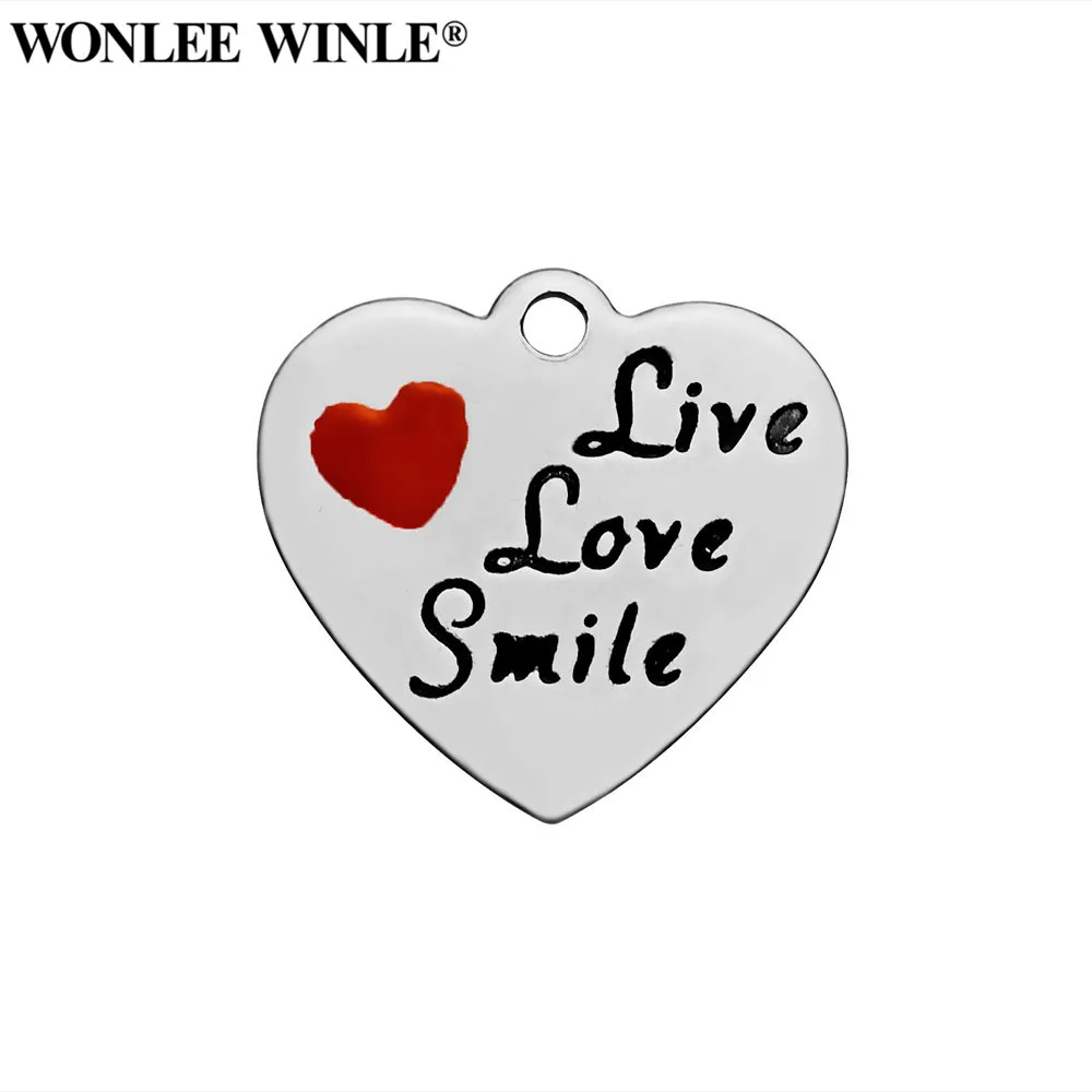 Wonlee Winle DIY полностью полированный 316l нержавеющая сталь Live Love Smile Сердце Подвески