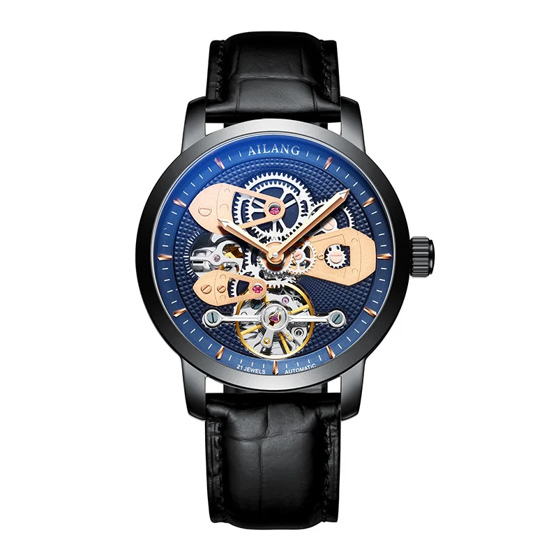 Швейцарские часы с двойным Tourbillon, AILANG, оригинальные мужские автоматические часы, модные мужские механические наручные часы с кожаным ремешком - Цвет: 5