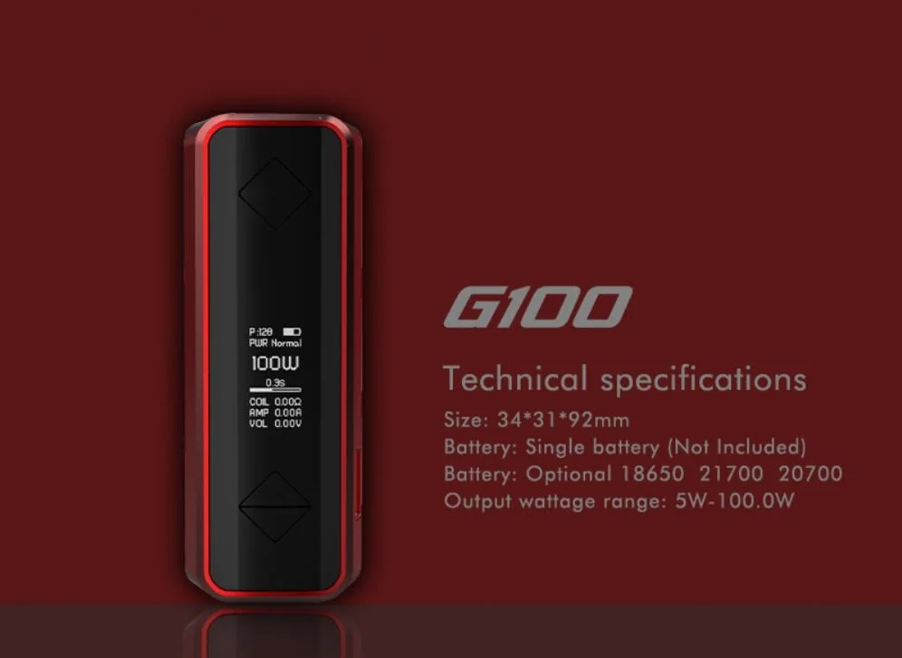 Hotcig G100 TC 100W бокс-мод с 0,9 дюймовым дисплеем Питание от одной батареи 18650/20700/21700 VS Hotcig RSQ мод Vape
