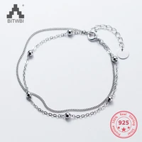 s925 sterling silver fahion simple mix personality silver beads double chain bracelets