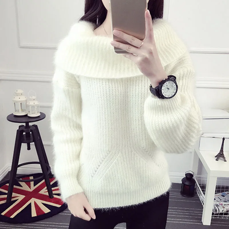 Женщина свитер с отложным воротником 2018 Повседневное модные компьютер вязаный