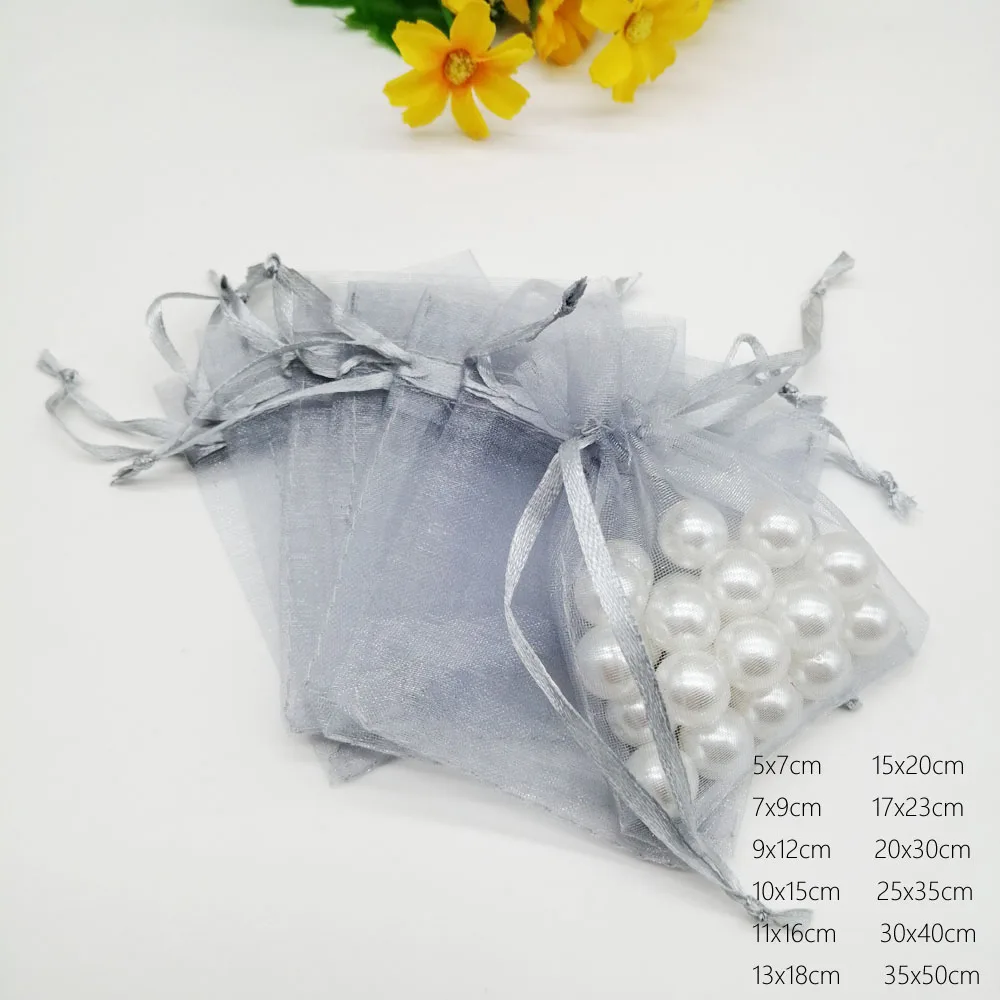 Серая Сумка из органзы сумка на шнурке для ювелирных изделий Подарочная коробка