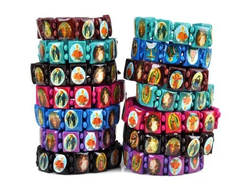 20 шт./лот смешанные цвета Иисуса святых католическая дружба деревянные браслеты