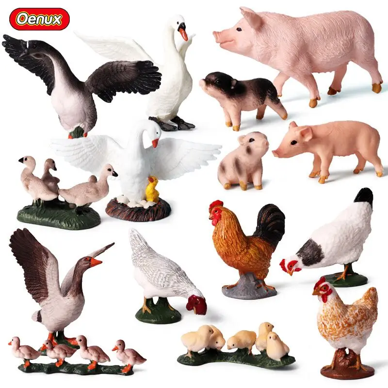 Oenux, 45 шт., модель зоофермы, фигурки, фермер, корова, курица, птица, статуэтки животных, миниатюрные милые игрушки для детей, подарок на день рождения - Цвет: 15pcs farm animals