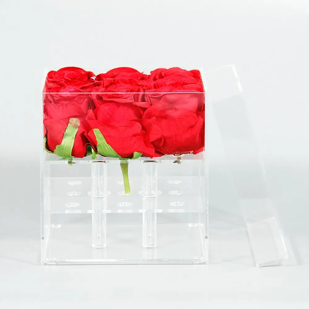 Акриловый куб коробка для цветов прозрачная Роза хранения День Святого