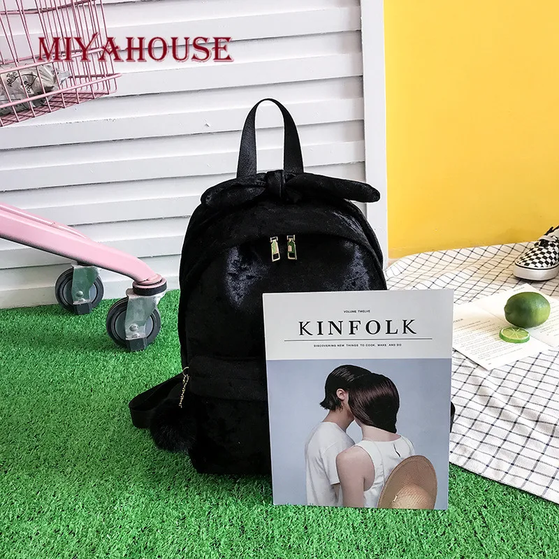 Miyahouse бархатные рюкзаки женский милый рюкзак Hairball высокого качества Женский портативный дорожный рюкзак для молодых девушек школьная сумка