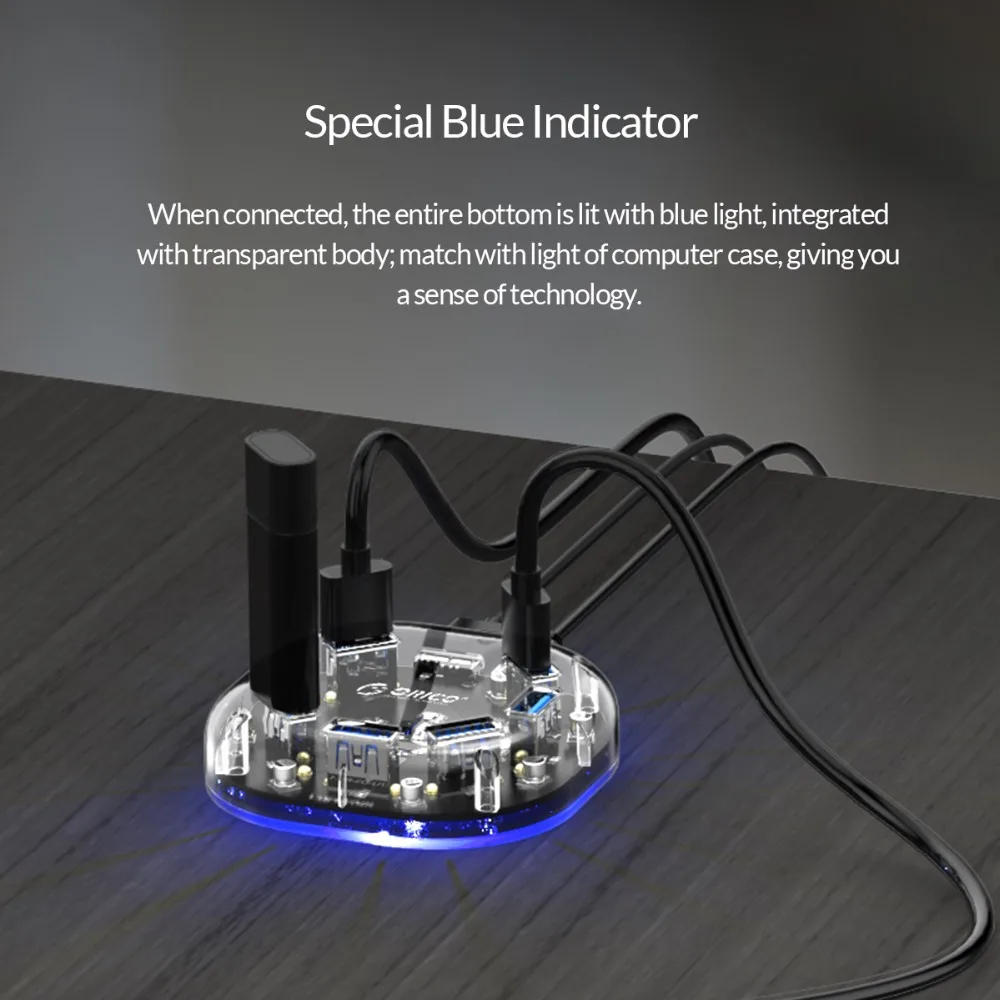 ORICO, прозрачный концентратор, высокая скорость, 7, 4 порта, USB 3,0, 5 Гбит/с, usb-хаб, портативный OTG концентратор, usb-разветвитель для Apple Macbook Air, ноутбука, ПК