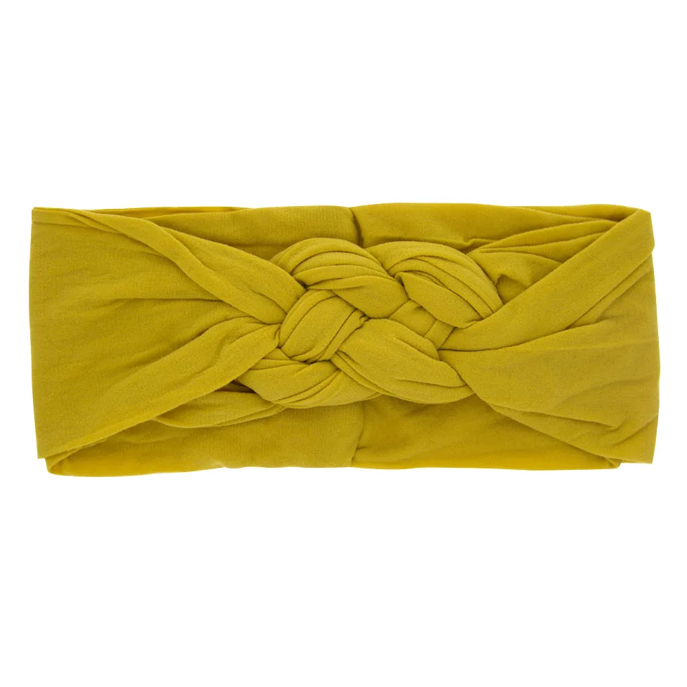 Yellow 10 цветов, мягкие нейлоновые эластичные повязки на голову с перекрестным верхом и бантом, широкая повязка на голову для детей, для маленьких девочек, детские повязки на голову, аксессуары для волос - Цвет: Yellow