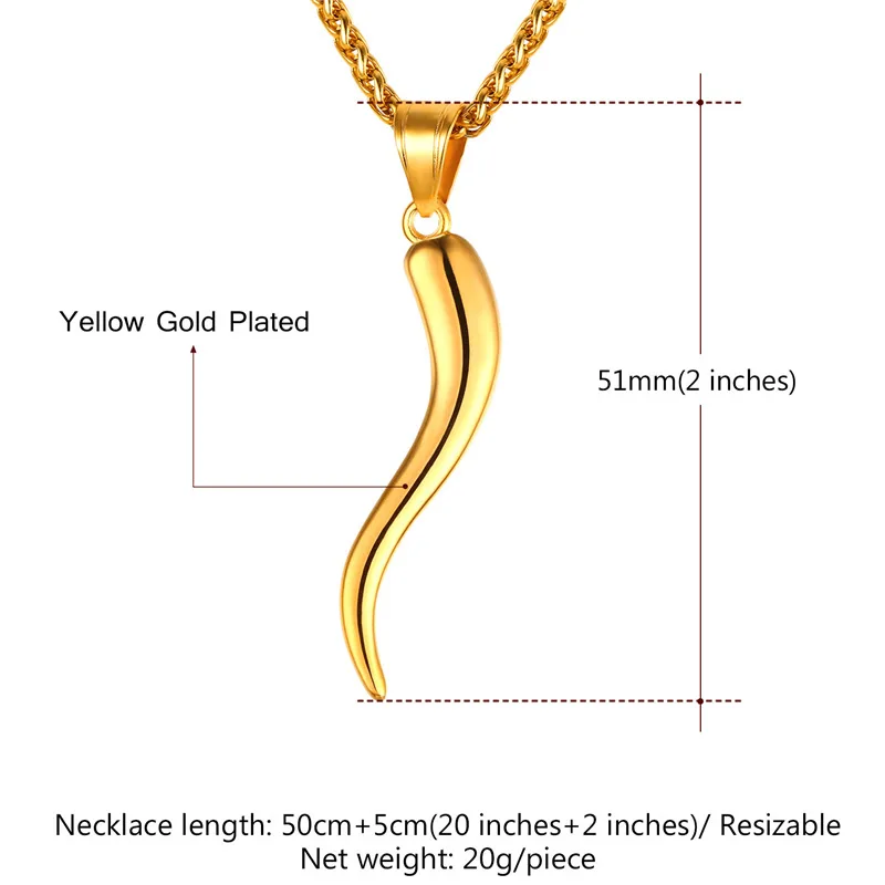

Collare Italian Horn Necklace Cornetto Gold Color Cornuto Jewelry Stainless Steel The Cornicello Protection Pendant P026