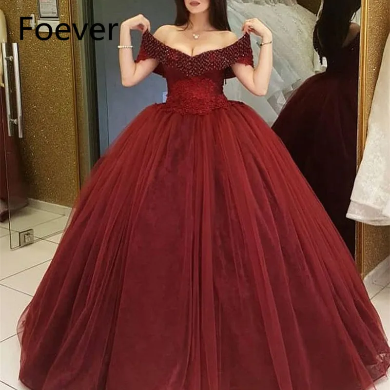 

New Arrival Off the shoulder Ball gown evening dresses 2019 Buyuk beden abiye Full Beading Formal dress vestito