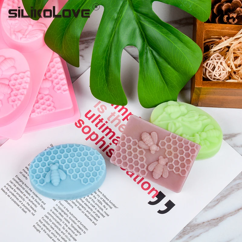 SILIKOLOVE из 2 предметов силиконовые мыло формы для мыла 3D Овальный Прямоугольник мыло с изображением пчелы Плесень ручной Craft Ванная комната Кухня мыло формы