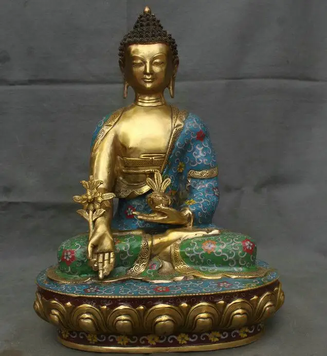 17 &quotКитайский из перегородчатой эмали бронзовая позолота сиденье Menla буддийская
