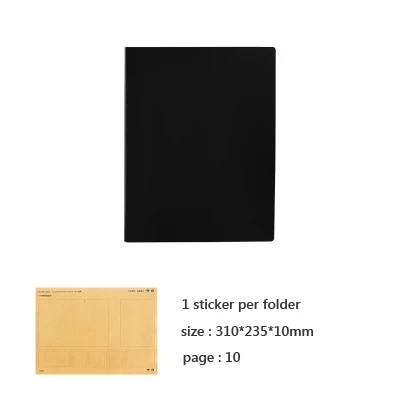 black 10 pages Muji стиль A4 простой файл мешок 100 страниц данных книга большой емкости папки файла канцелярские принадлежности - Цвет: black 10 pages