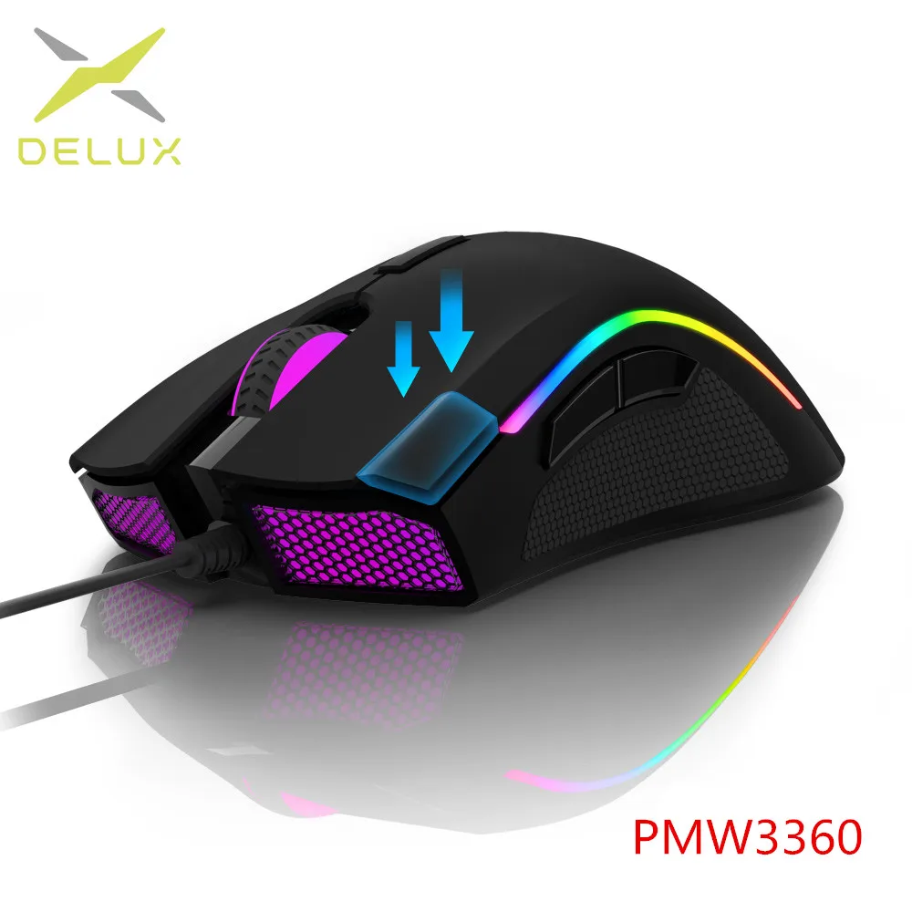 

Delux M625 PMW3360 Sensor Gaming Mouse 12000DPI 7 Programmable Buttons RGB Backlight Wired Mice with Fire Key For FPS Gamer