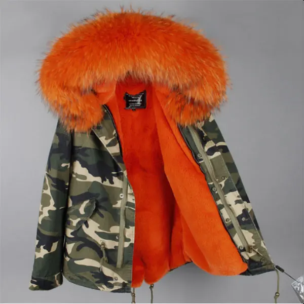 AORRYVLA новые зимние женское куртки модные камуфляжные цвет короткие парки сшита из Хлопок ткани и утеплена хорошим искусственная кролика меха На капюшоне густой мех енота - Цвет: Color 6