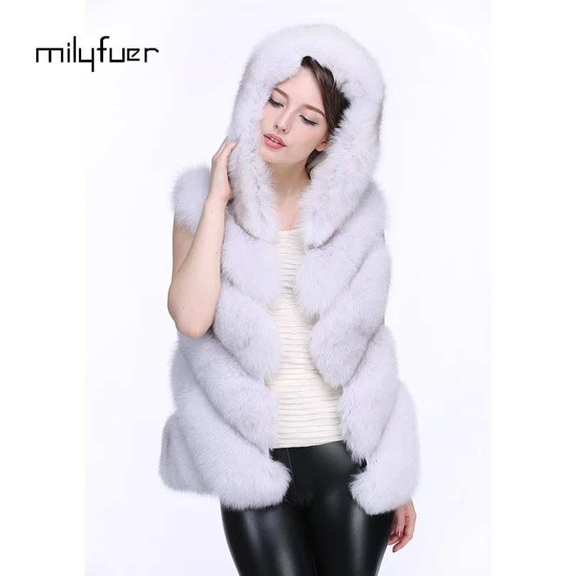 Milyfuer натуральным лисьим Мех жилет Для женщин зима Природный Фокс Пальто и