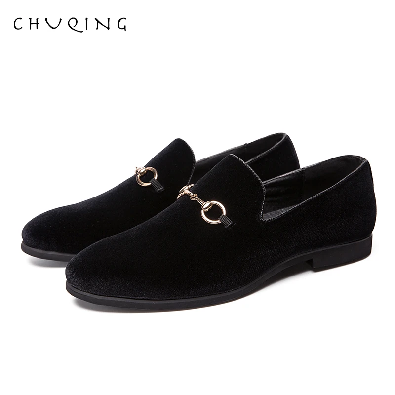 CHUQING/мужские модные золотые бархатные кожаные туфли без шнуровки мужские