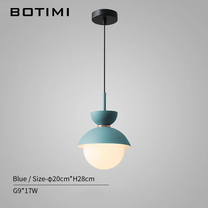 Blue BOTIMI Modern LED Pendant Lights With Glass Lampshade For Dining Room Colorful Restaurant Hanging Kitchen Lighting Fixtures - Цвет корпуса: Blue