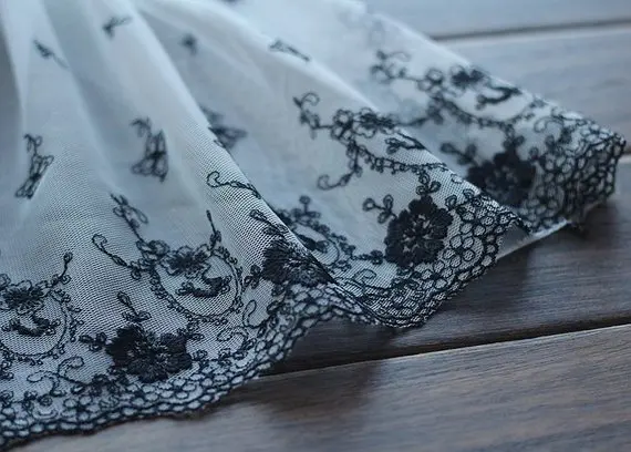 2 ярдов вышитая кружевная отделка черная Роза цветочная вышивка тюль 8 66 дюйма в
