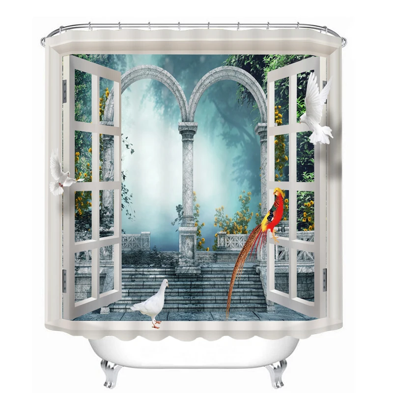 

MYRU 3D Print Waterproof Window Shower Curtains Bath Products Bathroom Decor with Hooks