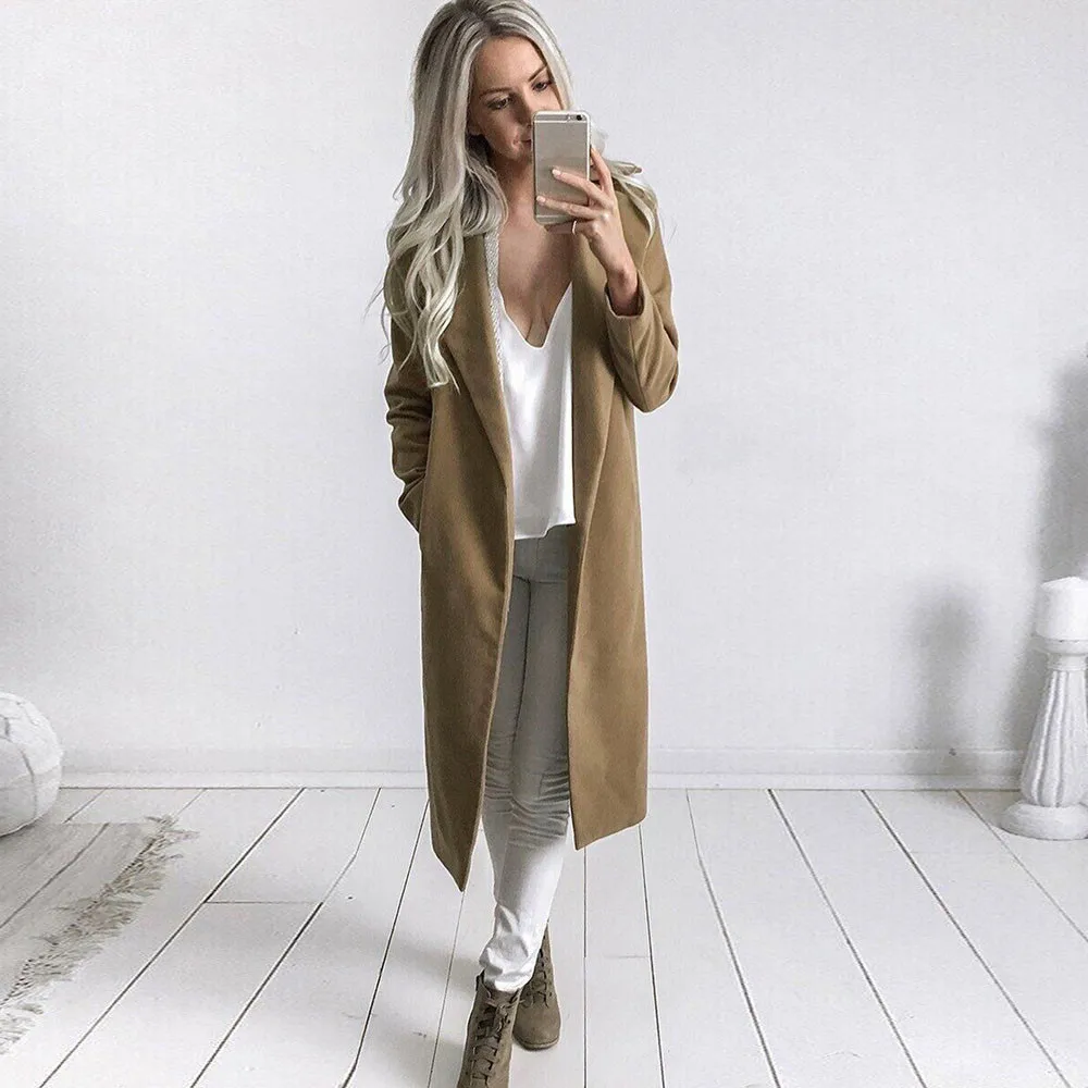 

New vogue Women Fashion Autumn&Winter Casual Long Coat Lapel Parka Wool Blend Coat Oversize Jacket Cardigan Overcoat Outwear
