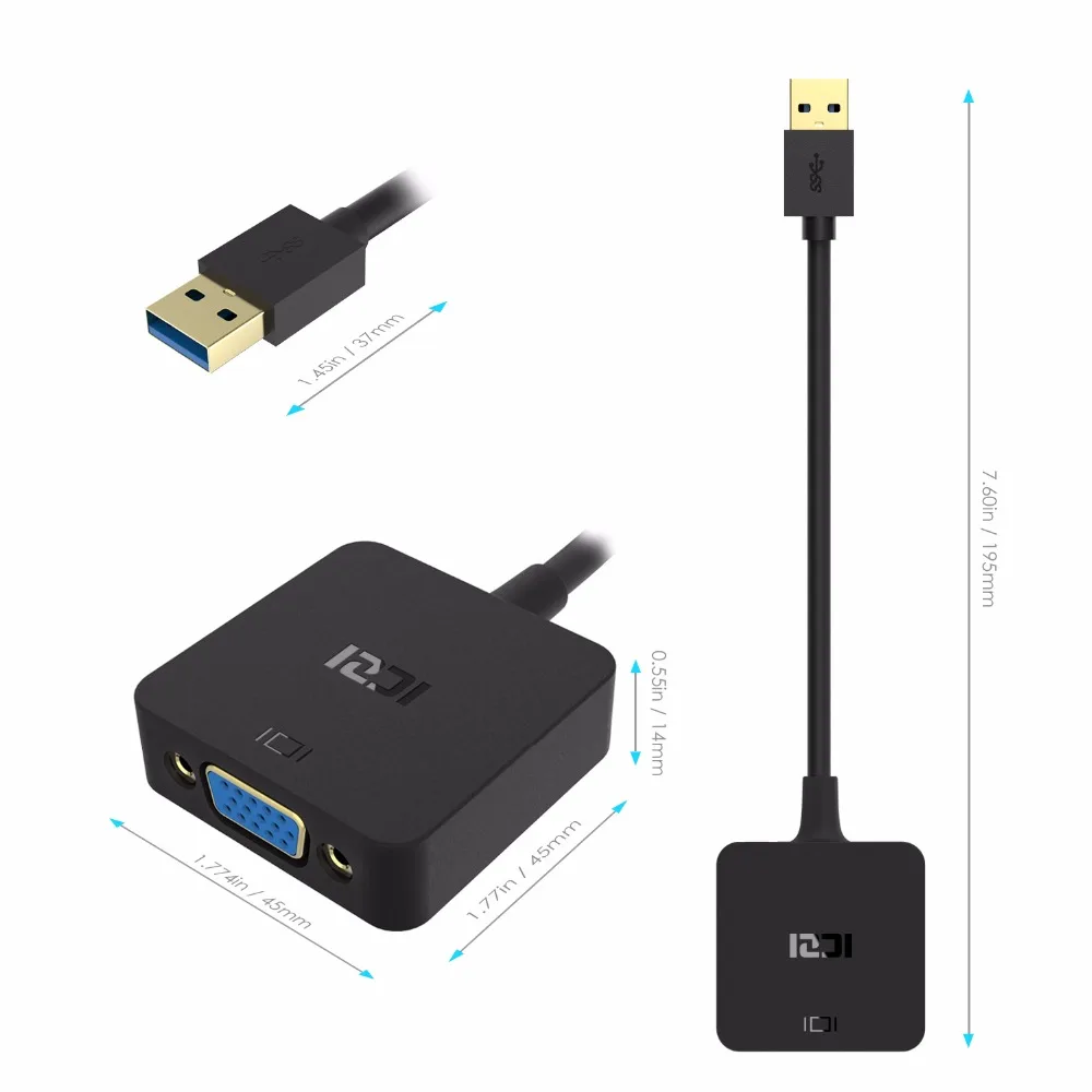 ICZI USB 3,0 к VGA видео дисплей внешний кабель адаптер 1080P 60 Гц мужчин и женщин для ПК ноутбук Windows 10/8,1/8/7/XP