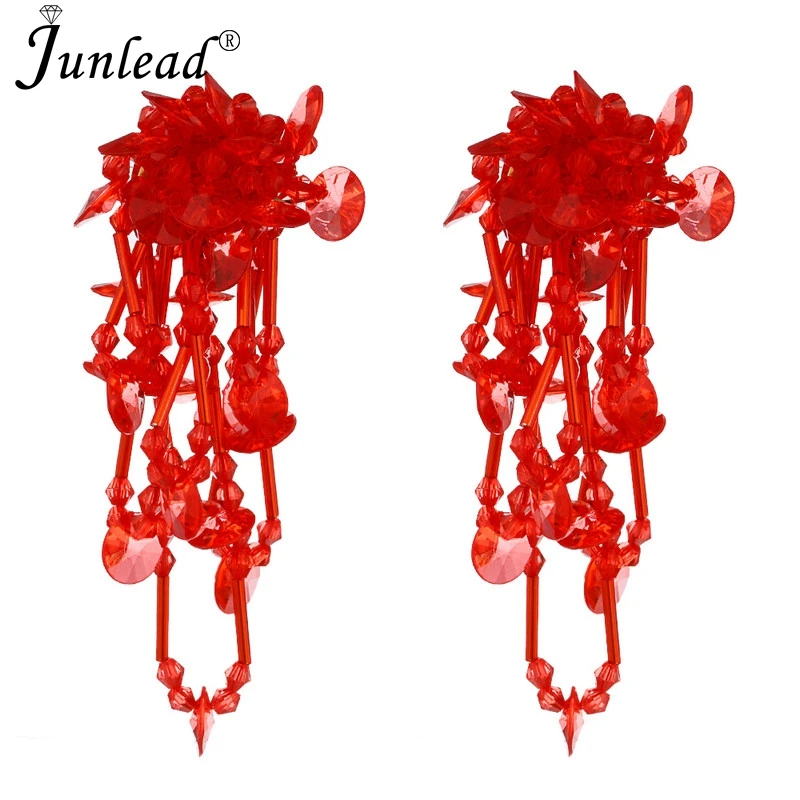Junlead новинка ручная работа хрустальные бусы кисточки розовые серьги женские