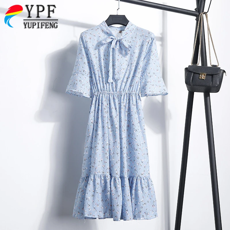 2019 женские весенне летние платья с утягивающие свободная талия и сладкий шифон