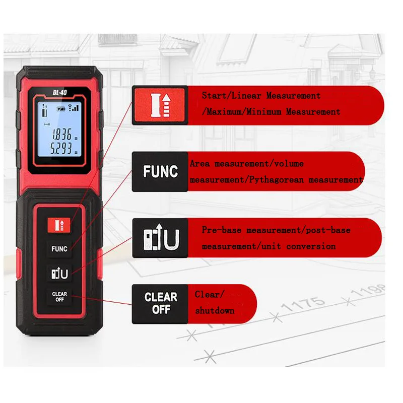 40 / 50M Handheld Laser Rangefinder Digital Ruler Tape Measure Wheel Electronic Measurement Metro | Инструменты