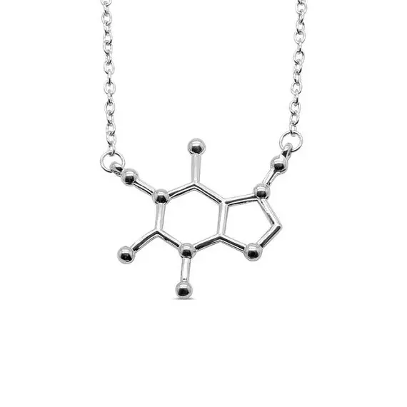 Serotonin Caffeine Molecule Necklace Chemistry Science Structure Element Coffee Tea Molecular Pendant Chain Necklaces | Украшения и