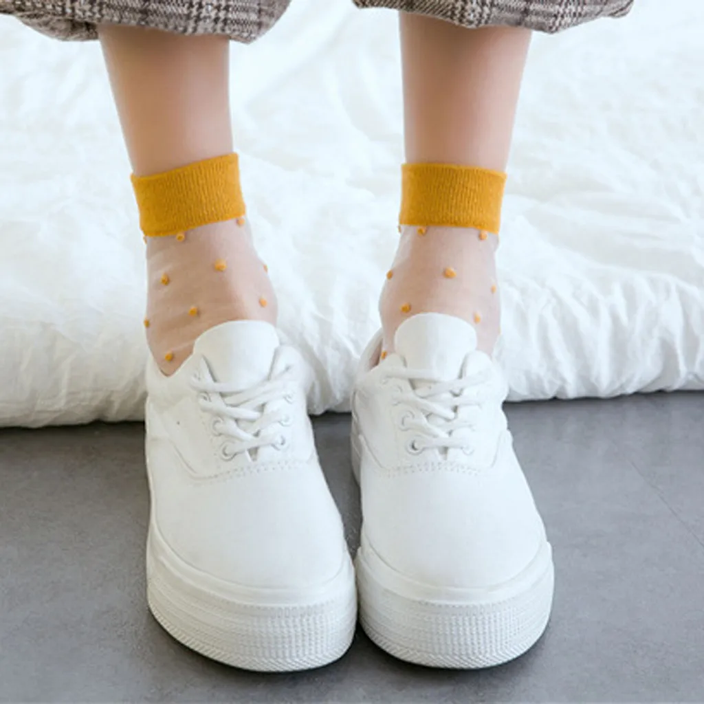

Ladies Polka Dot Crystal Transparent Socks Casual Summer Fashion Transparent Silk Polka Dot Socks Short Cute Gift Socks 50*