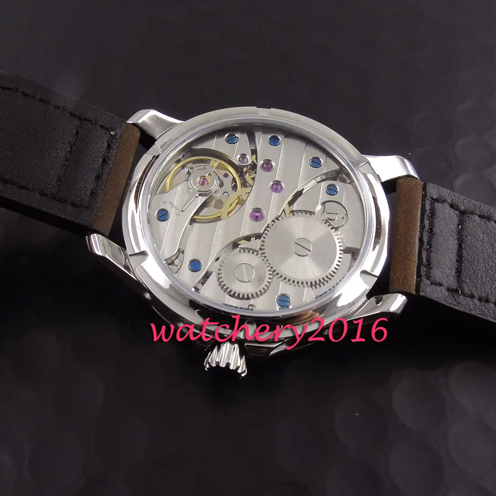 Brushed 45mm Parnis black dial yellow numbers Newest Stainless steel case 17 jewels 6497 hand winding movement Men's Watch | Наручные