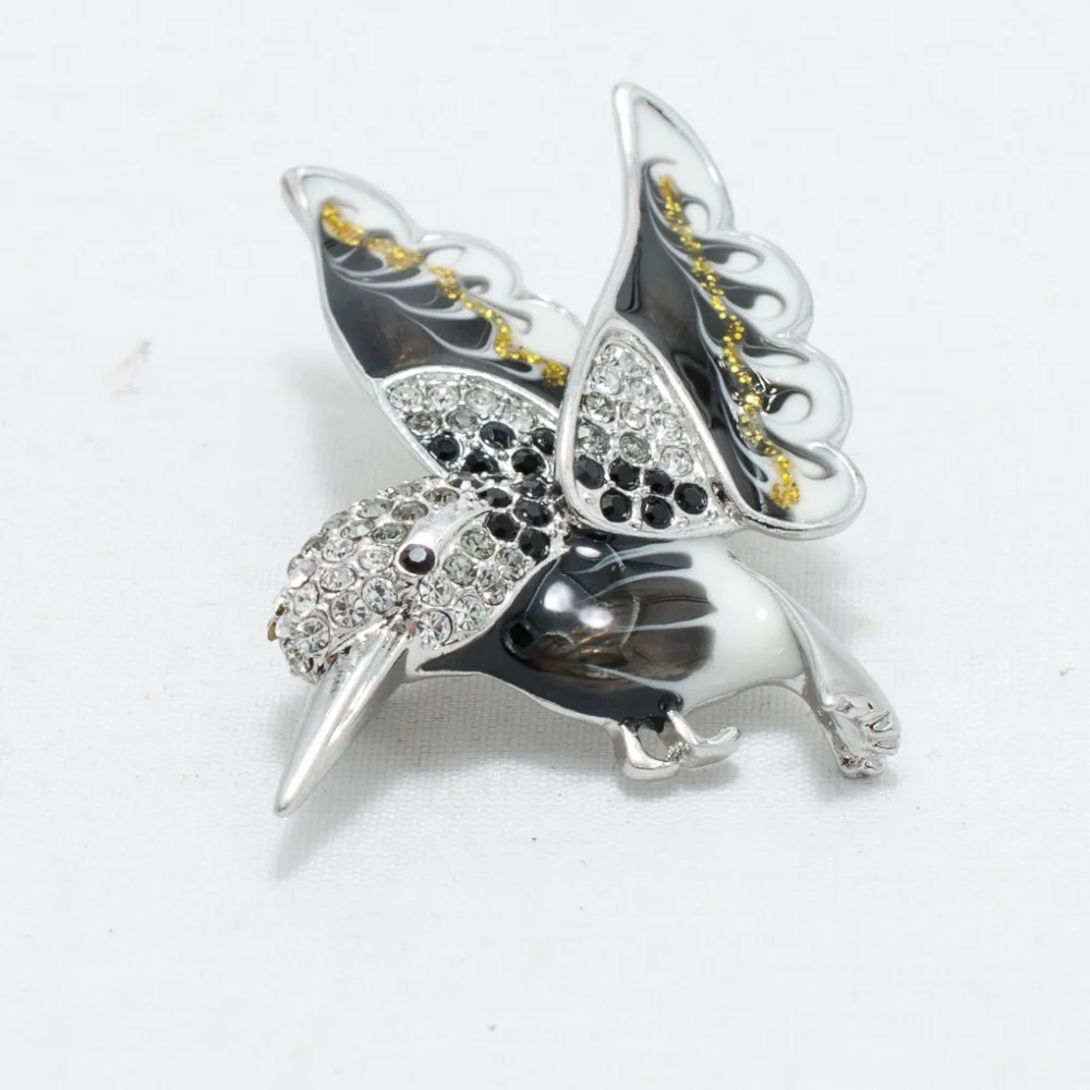 Милая Черная брошь в виде Колибри булавка птицы булавки животных кристаллы страз