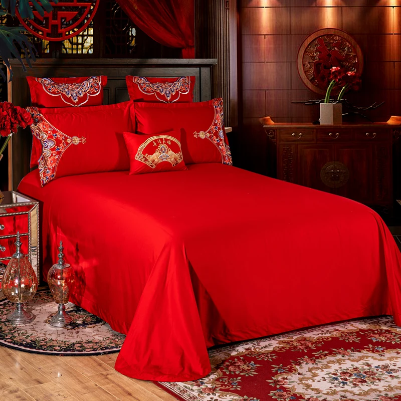 Новинка 100% хлопок роскошный красный классический свадебный комплект