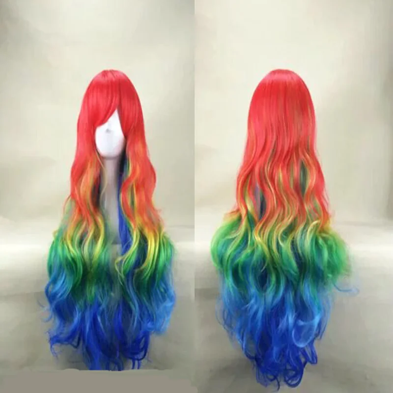 red green ombre HAIRJOY синтетические волосы на молнии 70 см длинные волнистые Harajuku Лолита косплей парик 18 цветов - Цвет: red green ombre