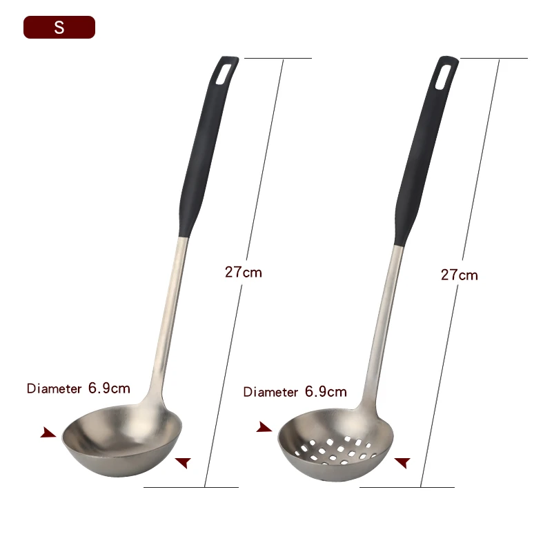 Black-silver small 2 шт посуда из нержавеющей стали матовый суп половник и половник-дуршлаг набор кухонных инструментов длинная ручка щелевая ложка с отверстиями настенный - Цвет: Black-silver small