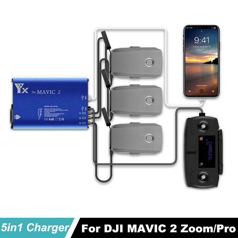 Зарядное устройство DJI Mavic 2 5 в 1 втулка для быстрой зарядки + usb порт Zoom/Pro