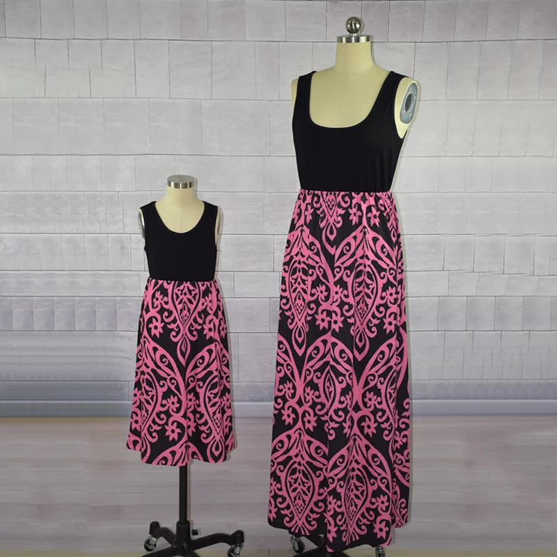 Для мамы и дочки Подходящее платье Лето рукавов Мода Pteris печати жилет для в стиле