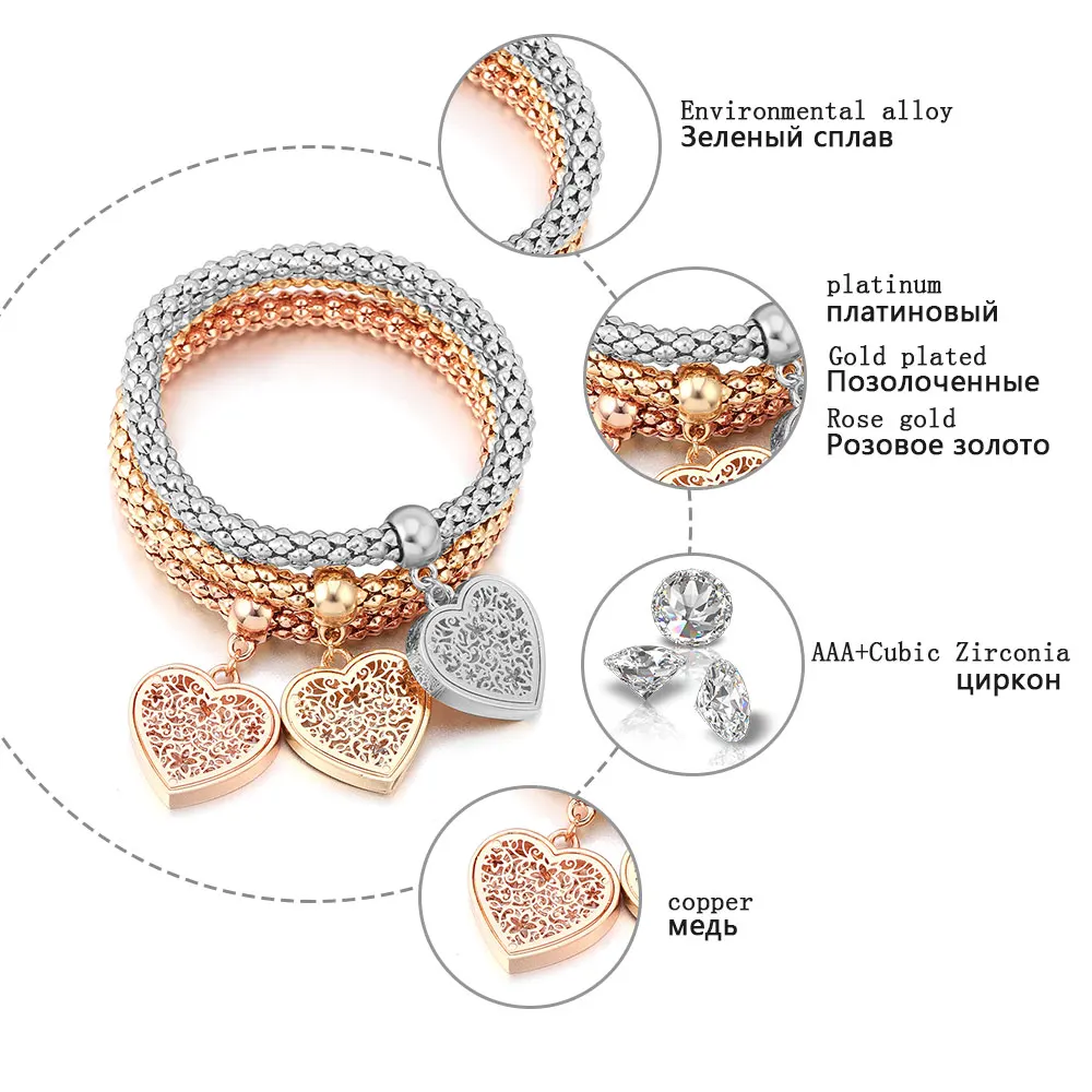 3 шт. эластичные браслеты с подвесками в форме сердца|bracelets for|heart charm braceletcharm bracelet |