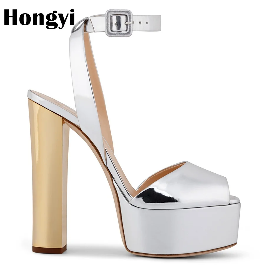 

Hongyi Platform Fashion Peep Toe High-heeled Sandals Sexy Open Toe 16CM High Heels Sandals Party Dress Women Shoes White Gold