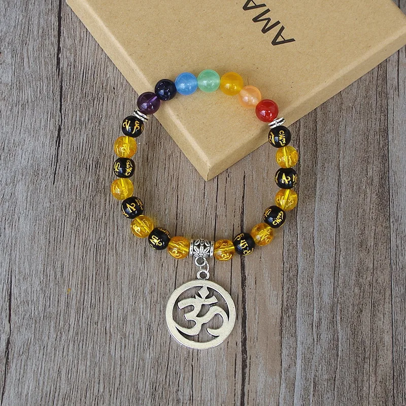 Браслет ручной работы Ом мала чакра Будда шесть слов мантра Исцеление йогой
