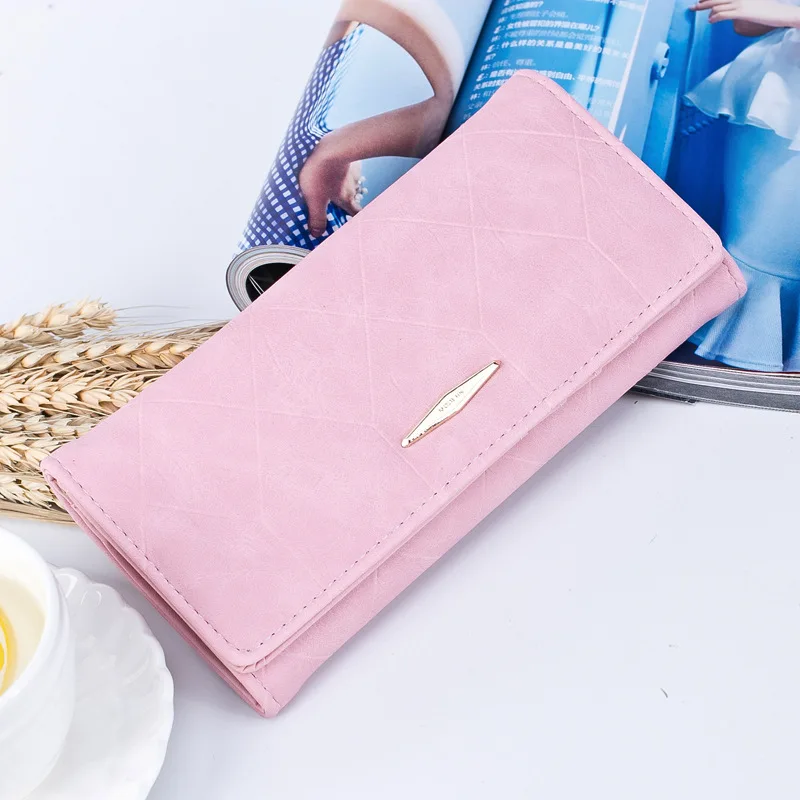 pink BOTUSI, новинка, Модный женский кошелек с тиснением в сетку, женский клатч, Длинный кошелек, Женский кошелек на застежке, кошелек для монет, держатель для карт - Цвет: pink