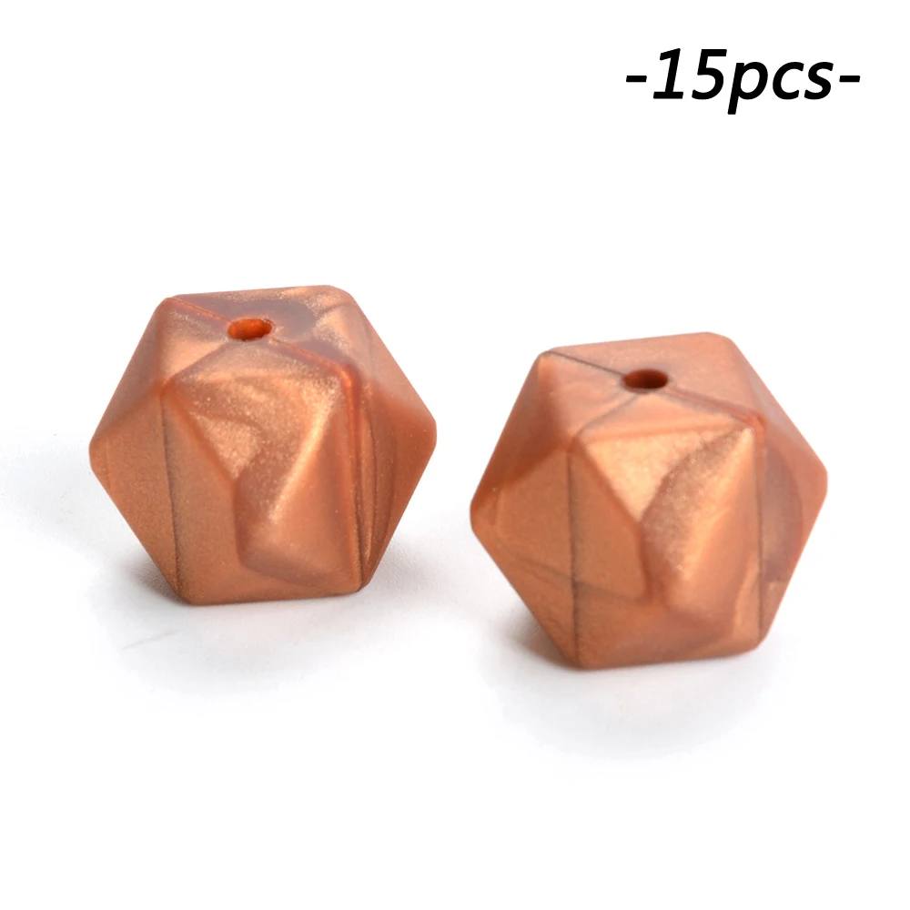 metal copper 15 шт./лот, шестигранные силиконовые бусины, 17 мм, пищевые Силиконовые Детские Прорезыватели для прорезывания зубов, ожерелья для изготовления жевательных прорезывателей, свободные бусины для прорезывания зубов - Цвет: metal copper