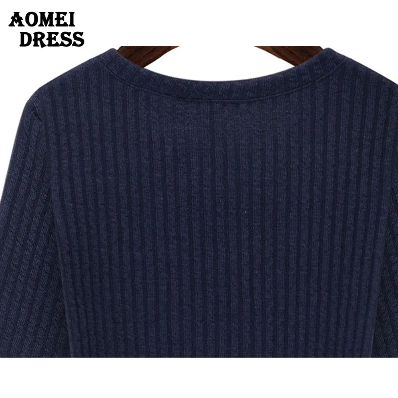 Женское зимнее мини-трикотажное элегантное платье с длинным рукавом Осеннее